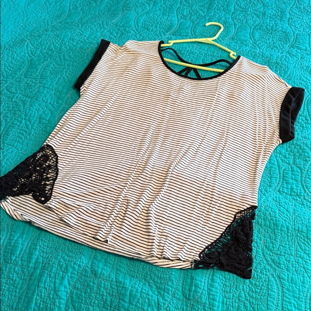 E M Too Striped Black and White Women's Top